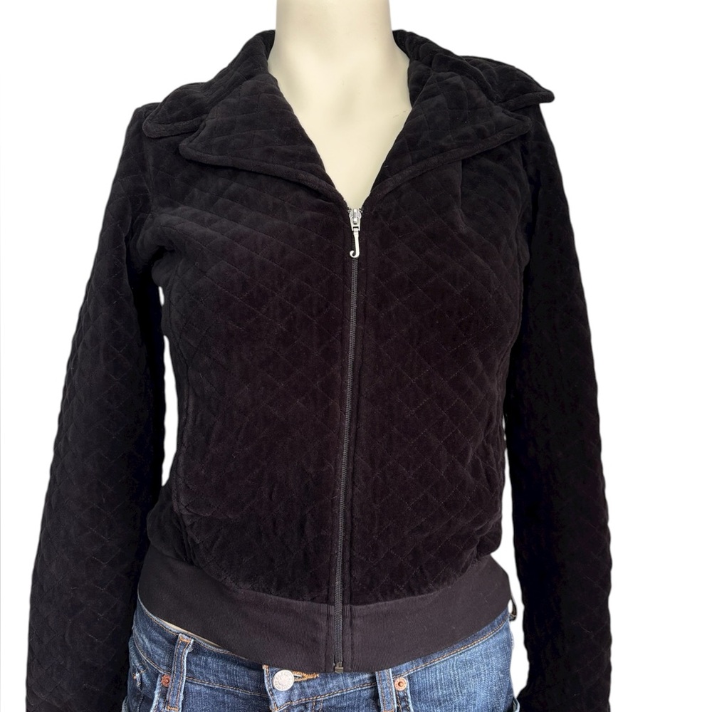 Juicy couture black quilted velour full zip jacket sweater